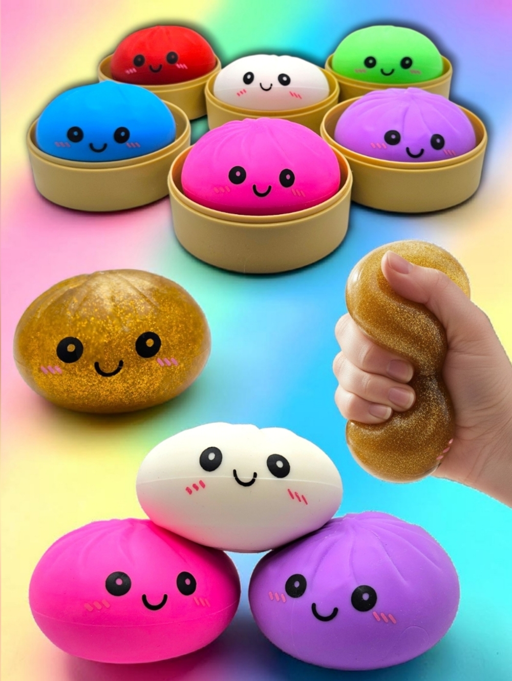 Colorful Mystery Rainbow Dumpling Squishy Bun NEW Collectible Kawaii Squeeze Toy
